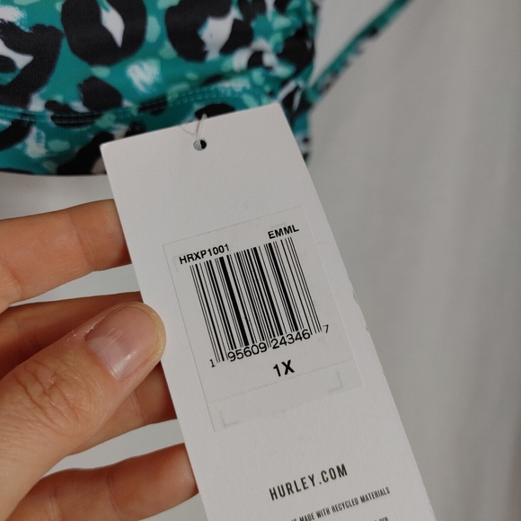 HURLEY Bikini Swimsuit High Waisted Teal Leopard Moderate Coverage 1X Plus New - Picture 6 of 10